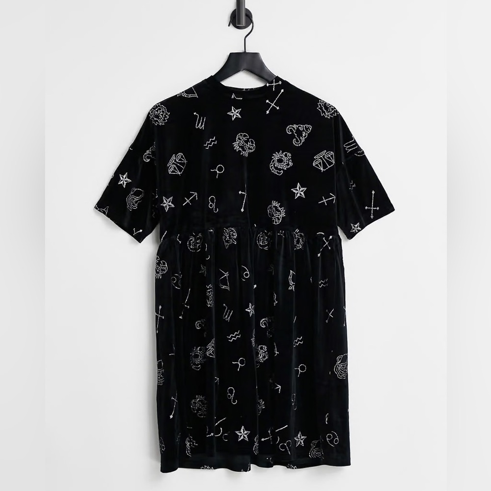 NEW Asos Urban Threads velvet smock dress with zodiac glitter print